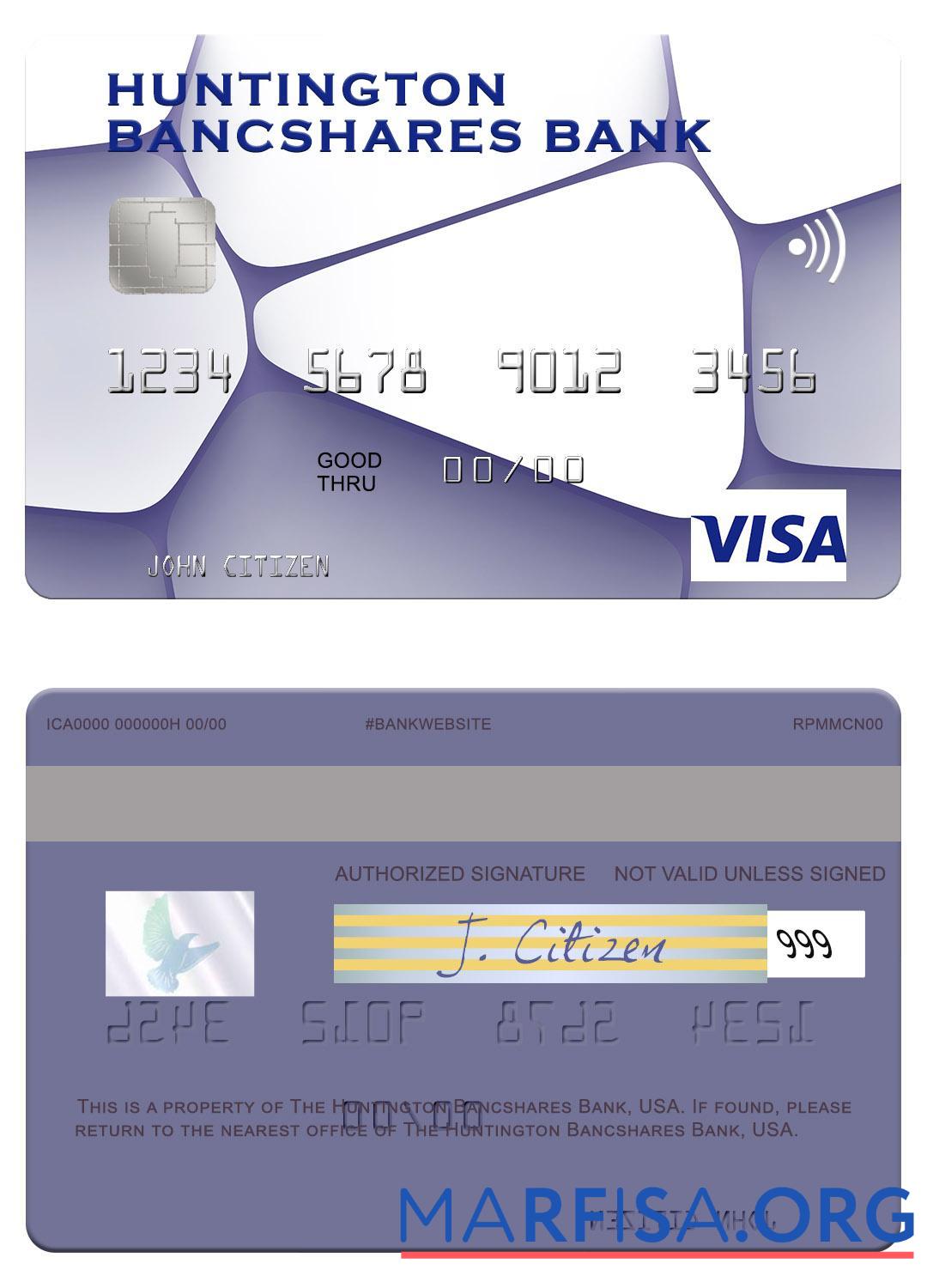 Downloadable USA Huntington Bancshares Bank visa card example
